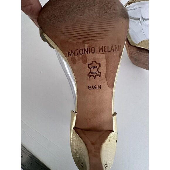 ANTONIO MELANI Wmn Strappy 3" Heel‎ Sandals 8.5M Gold Cutout Leather Glam Fairy - Picture 9 of 15